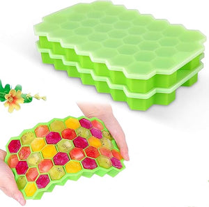 Silicone Ice Tray With Cap Push Pop Out Round Mini Ice Cube Trays With Plastic Cover Flexible Silicone Bottom (random Color)